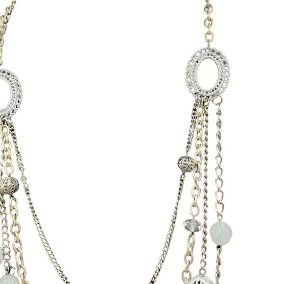 Romantic Layered Necklace Silver Tone White Shabby Retro Age Funky Victorian 90s - Picture 5 of 16